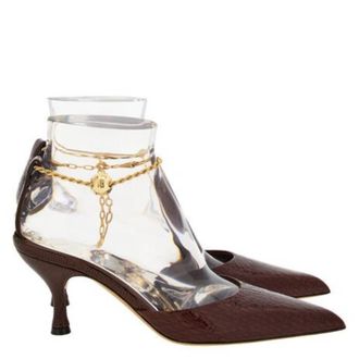 Ferragamo Dana 70 Crocodile Effect Leather Pumps, Size 7 C