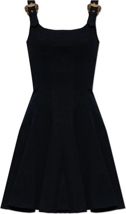 Versace Jeans Couture Uitlopende Jurk - Dames - Korte kleedjes - Zwart - M - Leer - Kleedjes