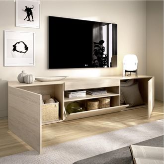 Dmora Mueble Tv Burley, 2 Estantes, 3 Puertas, 4 Compartimentos, 42x200x48h Cm Roble Marr&oacute;n