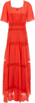 Forte_Forte Womens Long Lace Dress, Red Cotton