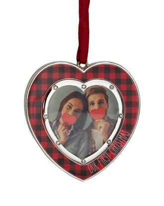 Northern Lights Discontinued Northlight 3In Silver Plated Buffalo Plaid Heart Shaped Picture Frame Christmas Ornament