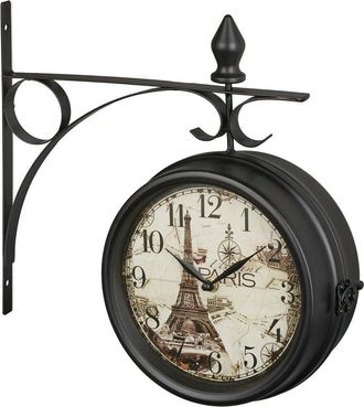 Relaxdays Relaxdays Double-Sided Wall Clock, Train Station Design, Retro, Battery, Analogue, Vintage Deco, HWD: 34x35x10 cm, Black