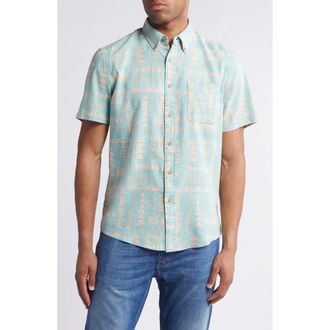 Faherty Breeze Short Sleeve Button-Down Shirt in Teal Naupaka at Nordstrom Rack, Size Xx-Large