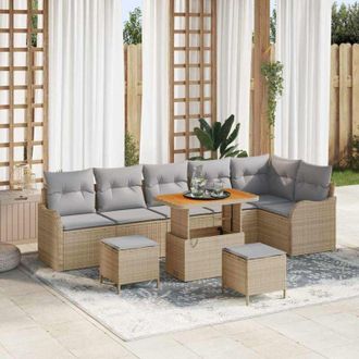 vidaXL Conjunto De Sof&aacute; De Jard&iacute;n 9 Pcs Beige Rat&aacute;n Sint&eacute;tico Vidaxl