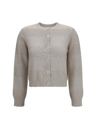 Brunello Cucinelli Womens Long-Sleeve Crewneck Cotton Sweater Oat