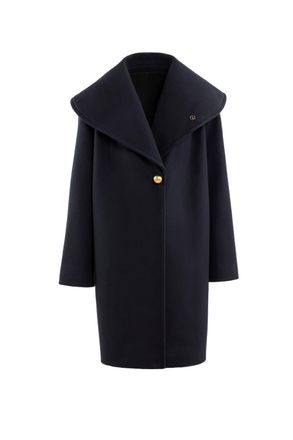 Saiid Kobeisy Navy Blue Wool Coat with Dramatic Lapel