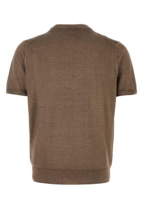 Canali Mens Brown Knit T-Shirt Exterior: Wool Silk