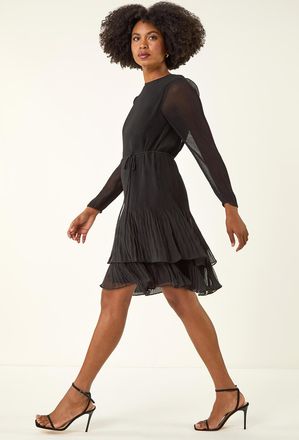 Roman Pleated Frill Hem Swing Dress