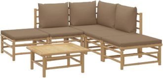 vidaXL Set De Muebles De Jard&iacute;n 6 Piezas Bamb&uacute; Con Cojines Gris Taup&eacute; Vidaxl