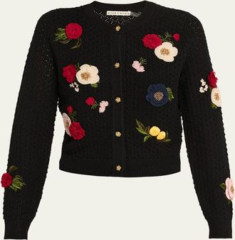 Alice & Olivia Dollie Floral Crewneck Cardigan