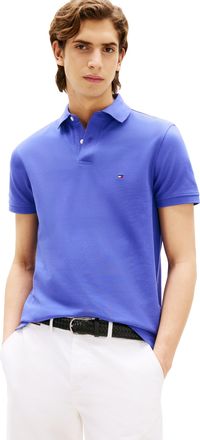 Tommy Hilfiger Mens Short Sleeve Polo Shirts in Regular Fit with Stretch and Organic Pique Cotton, Lazuli Blue, Medium