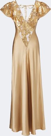 Rodarte Lace-trimmed sequined silk satin gown