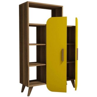 Dmora Dmora - Libreria Agni, Scaffale da ufficio, Mobile portalibri, Biblioteca, 90x32 h132 cm, Noce e Giallo