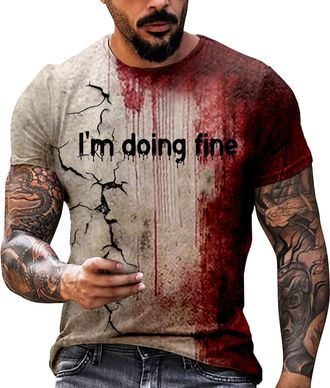 Generic Men Halloween Problem Solved T Shirt Im Fine Bloody Tshirt Short Sleeve Horror Costume Stain Hand Blood Splash T-Shirts Halloween Festival Classic Wea