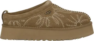UGG Brown Tazz Shearling Embroidery Suede Slippers