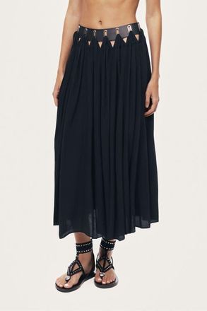Nocturne Pleated Ring-Detail Midi Skirt in Black at Nordstrom, Size Medium