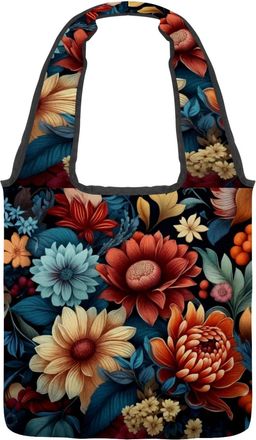 Generic Art Colorful Flowers Reversible Canvas Shoulder Tote - Double-Sided Print, 12oz Cotton, 27cm Drop, Fold-Flat Bag for Travel, Shopping, Street Outings