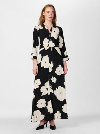 Y.A.S Hemdblusenkleid Y.A.S YASSAVANNA LONG SHIRT DRESS, Damen, Gr. XXL, N-Gr, schwarz (schwarz aop:mille), Web, Obermaterial: 100% Viskose, bedruckt, relax