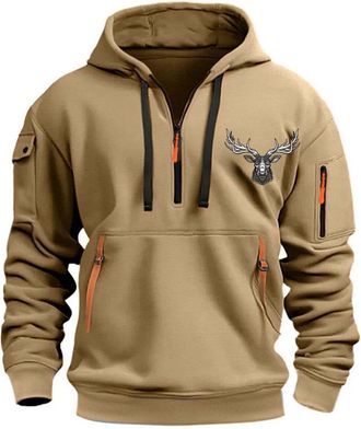 Generic Hoodies for Men UK Zip up Long Sleeve Deer Hunting Printed Comfortable Drawstring Sweatshirt With Pockets Long Sleeve Pullover Casual Work Activewear 