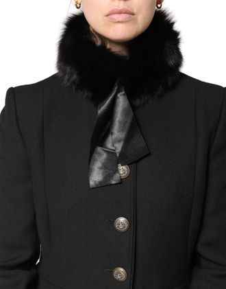 Dolce & Gabbana Black Fur Shoulder Collar Wrap Shawl Womens Scarf
