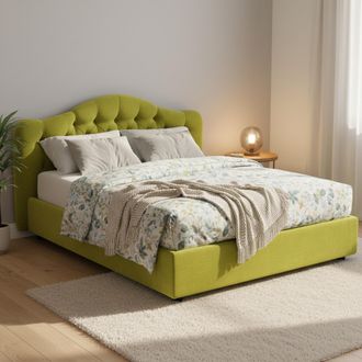 Dmora Cama Doble Arex, Desenfundable, Contenedor Hecho En Italia, Tama&ntilde;o Colch&oacute;n 160x190 Cm, Verde