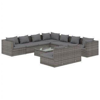 vidaXL Set De Muebles De Jard&iacute;n 10 Pzas Y Cojines Rat&aacute;n Sint&eacute;tico Gris Vidaxl