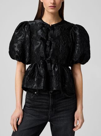 Ganni Womens Textured satin peplum waist blouse