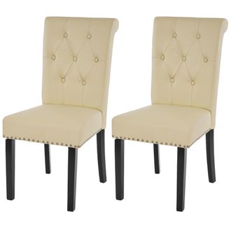 Hhg Hhg - Juego De 2 Silla De Comedor Chesterfield Ii, Silla De Cocina, Remaches, Imitaci&oacute;n De Cuero, Crema, Patas Oscuras
