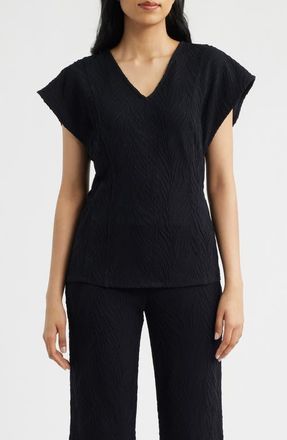 Anne Klein Texture Flutter Sleeve Top in Anne Black at Nordstrom, Size X-Large P