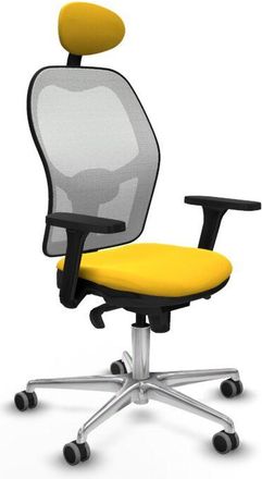 Piqueras y Crespo Piqueras Y Crespo - Jorquera Sincro Malla Blanca Similpiel Amarillo Brazos 3d Base Aluminio Cabecero Fijo Ruedas 65mm Engomada