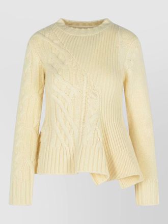 sacai wool sweater cable knit asymmetric hem crew neck