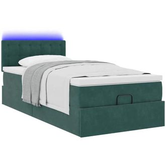 vidaXL Cama Otomana Con Colch&oacute;n Y Led Terciopelo Verde Oscuro 90x200cm Vidaxl