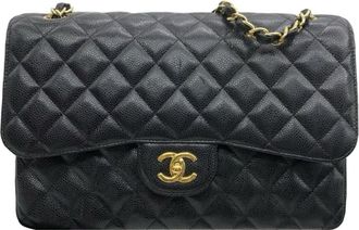 Chanel Black Caviar Leather Jumbo Double Flap Bag