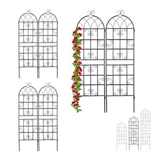 Relaxdays Set De 6 Soportes Plantas Met&aacute;licos, Con Estacas, Enrejado Para Trepadoras, 180 X 50 Cm, Jard&iacute;n, Negro