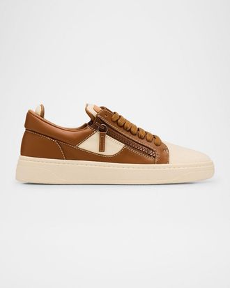 Giuseppe Zanotti Mens Karmy Canvas and Leather Low-Top Sneakers