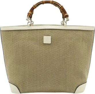 Gucci Pre-owned Bamboo Straw Leather Handbag - Dames - Vintage Shopper - Beige - ONE Size - Leer - Vintage
