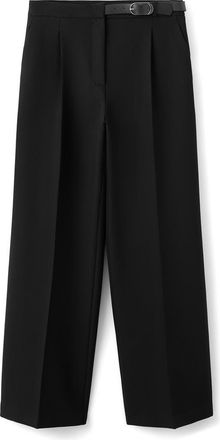 Mango Mid Rise Straight Leg Belt Pants in Black at Nordstrom, Size 10