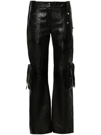 Blumarine straight-leg leather cargo trousers - Black