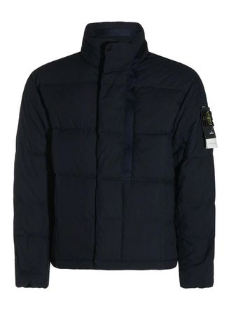 Stone Island Blue High-Collar Puffer Jacket