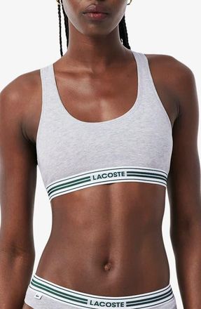 Lacoste Racerback Padded Stretch Cotton Bralette in Silver Chine at Nordstrom, Size X-Large