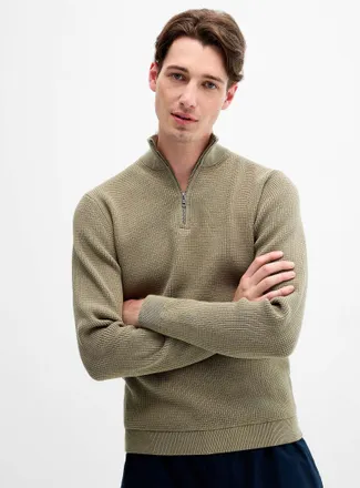Le 31 Mens Zip-neck waffle-knit sweater