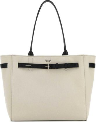 Tom Ford Canvas + Lederen Randen Medium Tote - Dames - Shoppers - Wit - ONE Size - Tassen