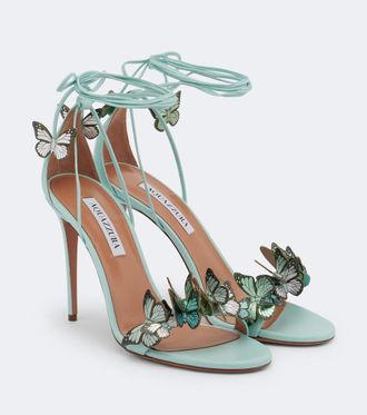 Aquazzura Papillon appliqu&eacute; leather sandals