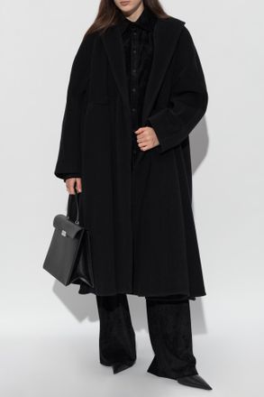 Balenciaga Wool Coat With Belt, Womens, Black
