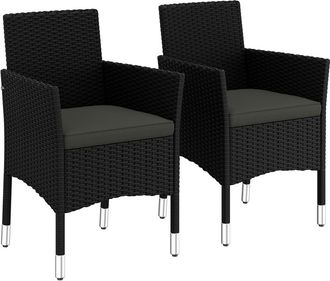 Yaheetech Homevive Juego De 2 Sillas De Comedor De Rat&aacute;n Sillones De Exteriores Con Coj&oacute;n Para Jard&iacute;n Balc&oacute;n Terraza Negro/gris