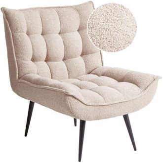 Beliani Beliani - Poltrona moderna in tessuto boucl&eacute; senza braccioli sedia ferro nero gambe soggiorno accento Beige Alvesta