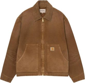 Carhartt Work in Progress Jack met Corduroy Kraag en Ritssluiting - Heren - Spijkerjassen - Bruin - S - Katoen - Jassen