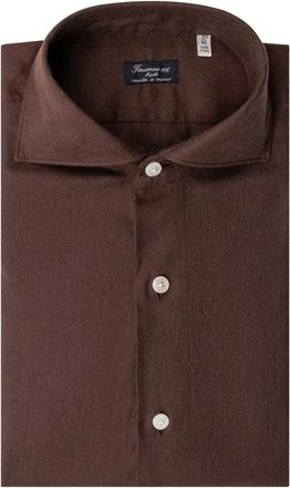 Finamore Formal Shirts - Heren - Zakelijke Overhemden - Bruin - M - Overhemden