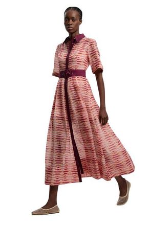 Karen Millen Short Sleeve Midi Shirt Dress in Multi at Nordstrom, Size 10