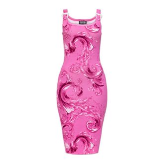 Versace Jeans Couture Midi Dresses, female, Pink, Size: 2XS Fitted Strappy Dress